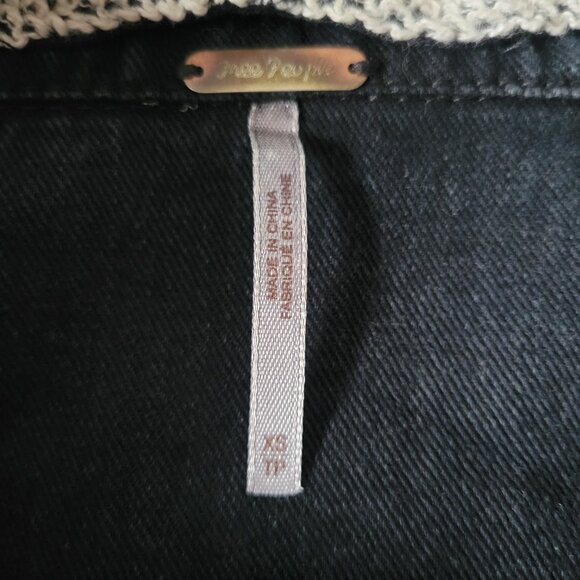 Free People Distressed Knit/Denim Jean Jacket, Women’s XS, Black, Removable Hood - Picture 7 of 10